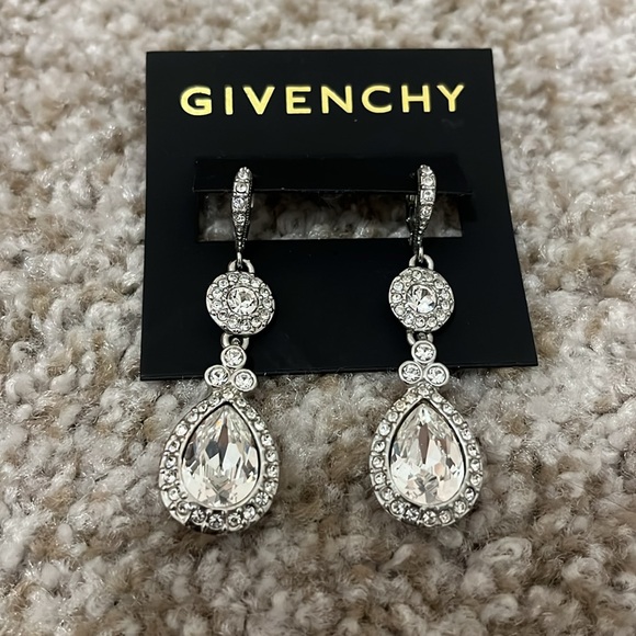 NWT New! Givenchy Diamonique Crystal Statement Drop Earrings Silver - Picture 4 of 4